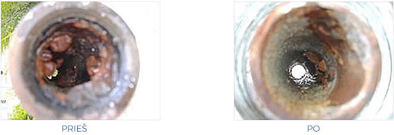 Vamzdis prieš ir po valymo